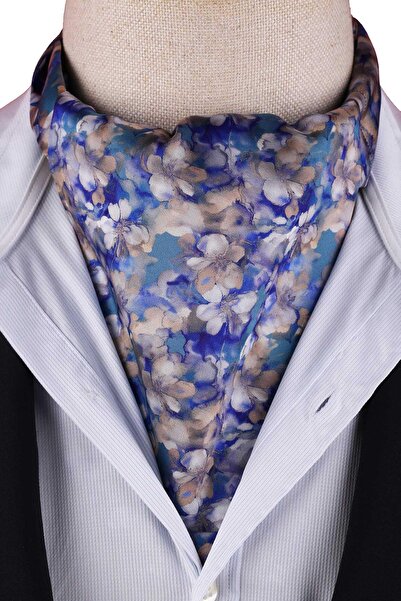 Kravatkolik Blue Watercolor Floral Pattern Men's Scarf Ascot K662