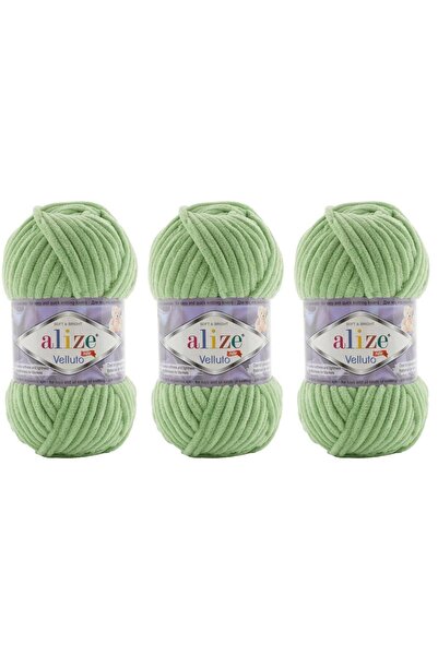 Alize Velluto Velvet Hand Knitting Yarn 100 Gr 3 Pieces Color 103 Spring Green