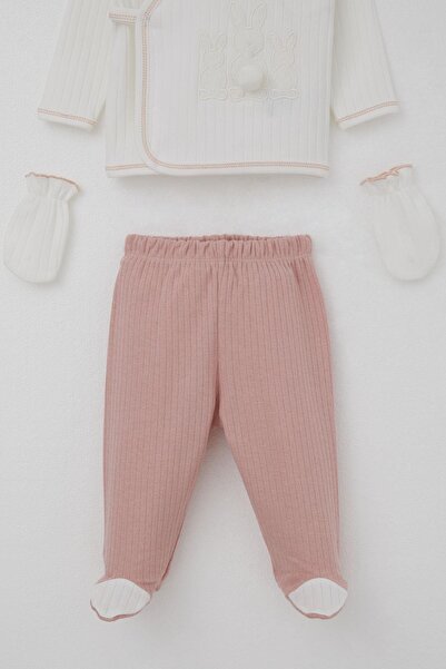 Breeze Baby Girl Hospital Release 5-Piece Pompom Bunny Embroidered 0-3 Months, Ecru