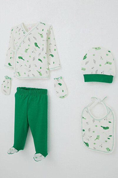 Breeze Baby Girl Hospital Release 5-Piece Spring Themed Cute Little Sparrow Patterned 0-3 Months, Ecru