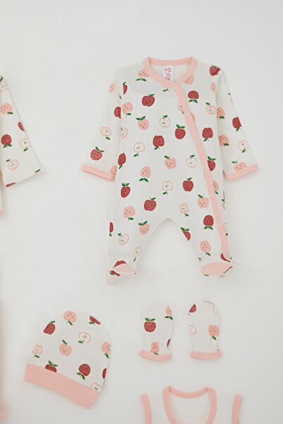 Breeze Baby Girl Hospital Release 8-Piece Cute Little Apple Patterned 0-3 Months, Ecru