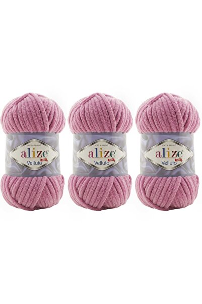 Alize VELLUTO Kadife El Örgü İpliği 100 Gr 3 ADET Renk 98 GÜL PEMBE