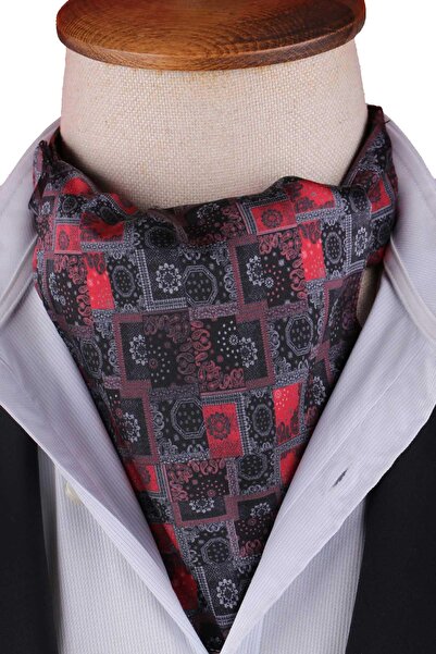 Kravatkolik Smoked - Red Motif Pattern Men's Scarf Ascot K672