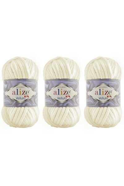 Alize VELLUTO Kadife El Örgü İpliği 100 Gr 3 ADET Renk 62 KREM