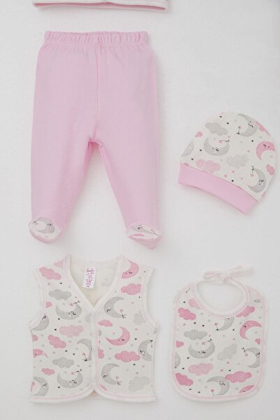 Breeze Baby Girl Hospital Release 8-Piece Sky-Themed Sleepy Moon Patterned 0-3 Months, Ecru