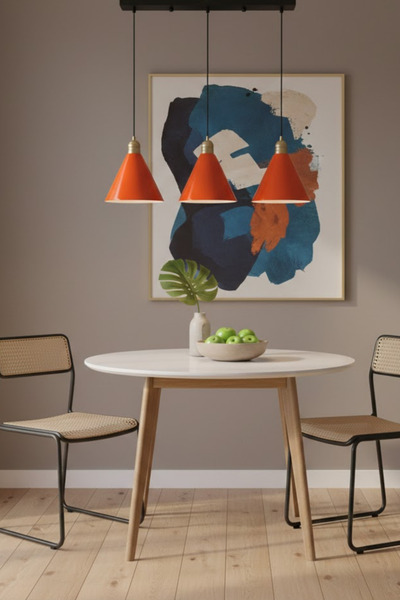 Luzarana Kuki Sıralı 3 Lü Metal Gövde Turuncu Renkli Avize Sarkıt Salon Mutfa...