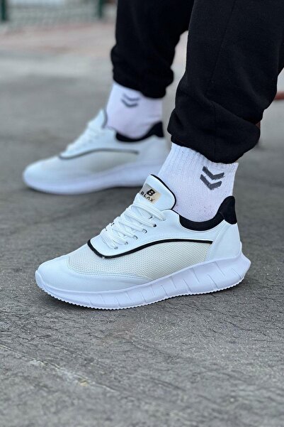 Mhoda Shoes Rlx062 Men's Lace-Up Knit Casual Sneakers Tbt - White/Black