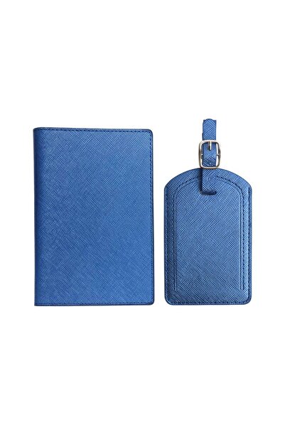 Flippy Portofel pentru pașaport și card, 23x16 cm, piele PU, suport pentru pix, etichetă pentru bagaj, unisex, albastru