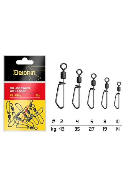 DELPHİN Fish-On-X Vârtej rulant cu închidere în T, 10 buc, mărimea 2, 43 kg