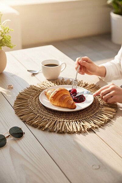 ANJEAHOME شريط ورق كرافت مصنوع يدويًا مع شراشيب | خدمة التوصيل الأمريكية | 35×35 سم | ديكور أنيق لأدوات المائدة