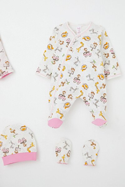 Breeze Baby Girl Hospital Release 8-Piece Safari Adventure Cute Animals Patterned 0-3 Months, Ecru