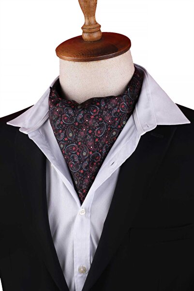 Kravatkolik Black Shawl Pattern Men's Scarf Ascot K665