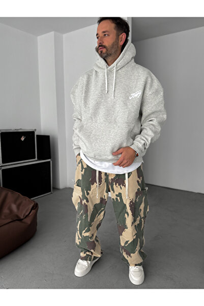 BYBASICMAN Ανοιχτό γκρι Basic με τύπωμα με κουκούλα Φούτερ JJ-101