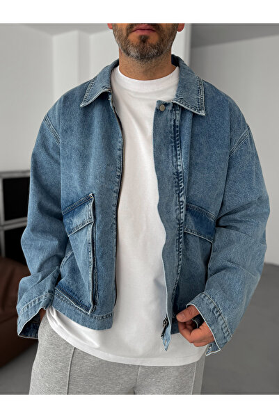 BYBASICMAN Μπλε λοξότμητο μπουφάν τσέπης BRY-60-09