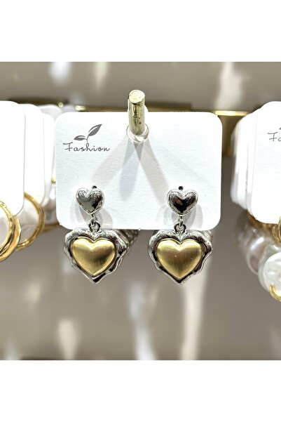 Fashion Jewellery أقراط على شكل قلب متدلية باللون الرمادي الذهبي