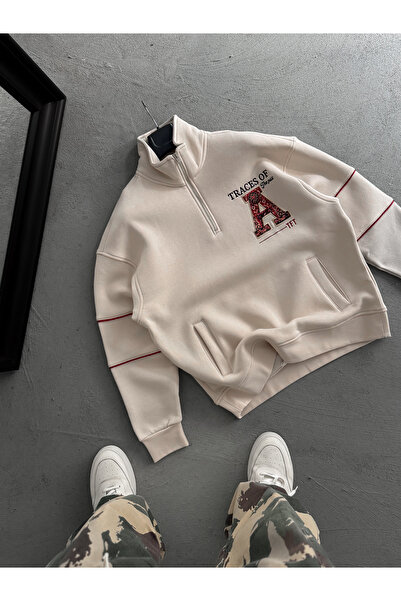 BYBASICMAN Bej A Swea brodat tricou TW-7085