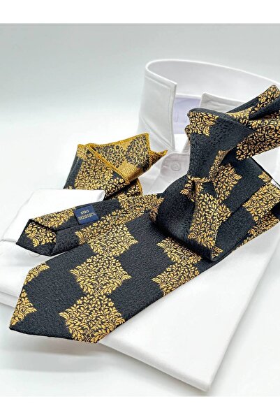 Gutiero Classic Tie with Gold Patterned Handkerchief