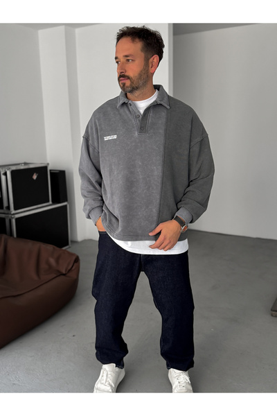 BYBASICMAN Γκρι φούτερ με αντίστροφη ραφή που πλένεται BRY-80-09