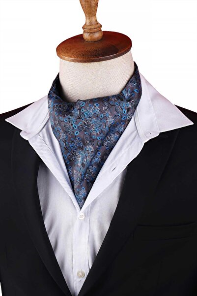 Kravatkolik Smoked - Blue Floral Pattern Men's Scarf Ascot K661