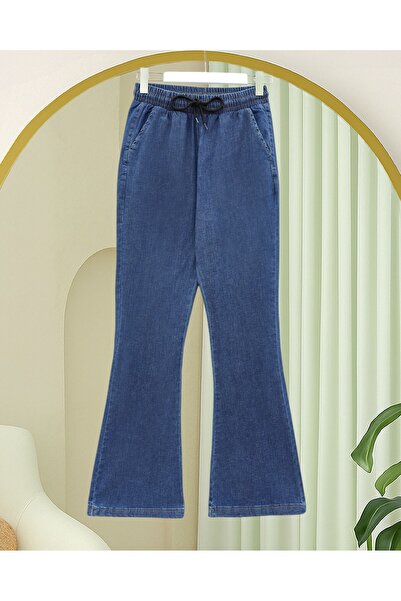 HİJABAYA Τζιν παντελόνι καμπάνα με κορδόνια στη μέση και τσέπες