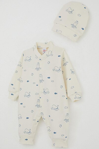 Breeze Baby Boy Romper Cute Sea Animals Patterned 0-6 Months, Cream