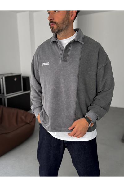 BYBASICMAN Γκρι φούτερ με αντίστροφη ραφή που πλένεται BRY-80-09