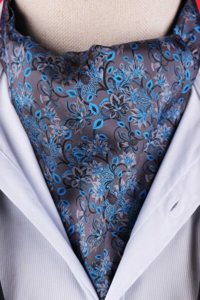 Kravatkolik Smoked - Blue Floral Pattern Men's Scarf Ascot K661