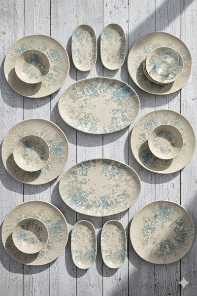 Home Milay Kabartma Desenli Dijital Baskı Porselen Kahvaltı Takımı 6 Kişilik ...