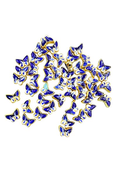 yiğit aksesuar 3 Adet Lak Kaplama Koyu Mavi Beyaz Kelebek Ara Aparat