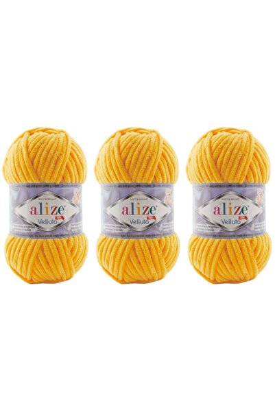 Alize VELLUTO Kadife El Örgü İpliği 100 Gr 3 ADET Renk 216 KOYU SARI