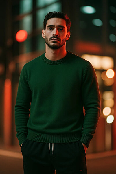 COMBİNE MİCHAİL Men's Basic Comfortable Khaki Loose Knit Sweater