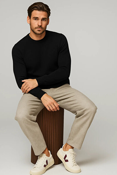 COMBİNE MİCHAİL Men's Crew Neck Casual Black Knit Sweater