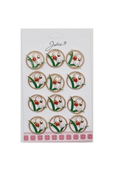 dng Set of 12 Martisor Brooches - Snowdrop with Ladybug in Circle