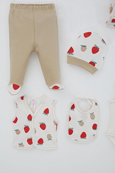 Breeze Baby Girl Hospital Release 8-Piece Strawberry Garden Patterned 0-3 Months, Ecru