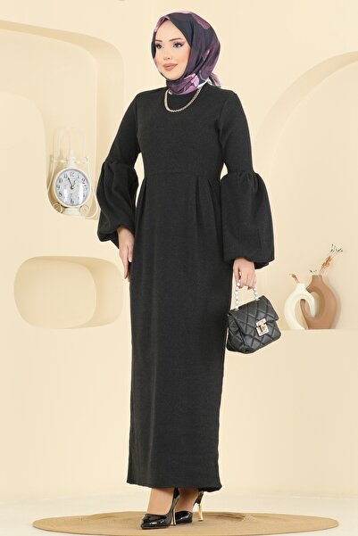 ModaMerve Beli Dikişli Balıksırtı Elbise 24085UKBK1160-MS Siyah