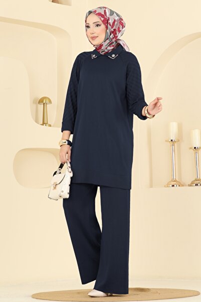 ModaMerve Boncuk Detaylı Merserize Triko Takım 144ART1138-MS Laci