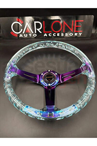 carlone Şeffaf Epoksi Direksiyon Momo 35cm Kabarcıklı Direksiyon Buz Mavi Renk