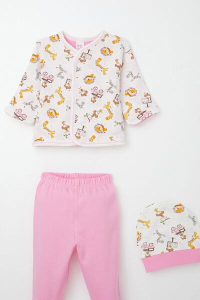 Breeze Baby Girl Hospital Release 8-Piece Safari Adventure Cute Animals Patterned 0-3 Months, Ecru