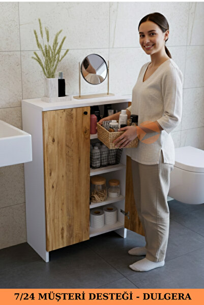 DULGERA 2 Kapaklı 4 Raflı Dolap Çok Amaçlı Dolap Banyo Dolabı Banyo Rafı