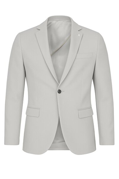 Plus Scorpion Ανδρικό μπλέιζερ σε ανοιχτό γκρι χρώμα – εφαρμοστό , Κομψό και ελαφρύ ύφασμα, με ένα κουμπί