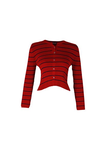 trender Navy Blue Striped Crop Red Women's Sweater Gny04