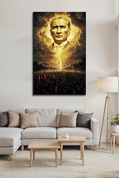 B&G DESIGN Portret cu fulger pe cer și steag turcesc al lui Mustafa Kemal Ata...