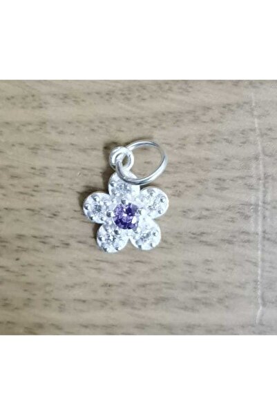 Jolie Silver 925 Silver Pendant - Flower with Stones, 0.9 g, 1x1 cm, Purple