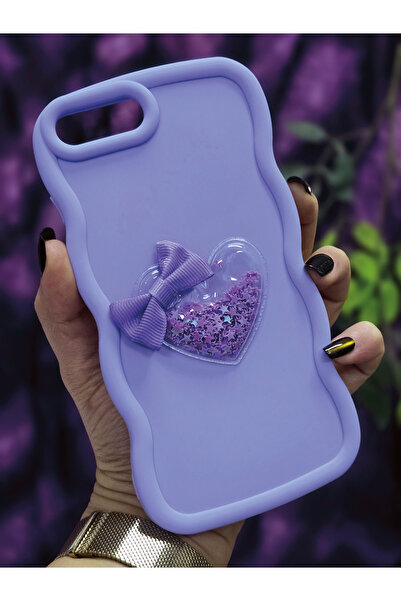 Magic Ring حافظة هاتف آيفون 7 بلس / 8 بلس متوافقة مع تصميم القلب والشريط اللامع باللون الأرجواني الفاتح