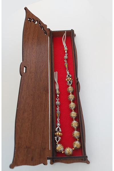 aytens Master Crafted Zamak Zaza Prayer Beads with Brass Inlay and Natural Stones - Special Design