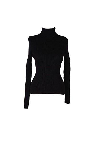 trender Gny02 material reiat Pulover negru pentru femei cu gât roșu 26KL71V91005