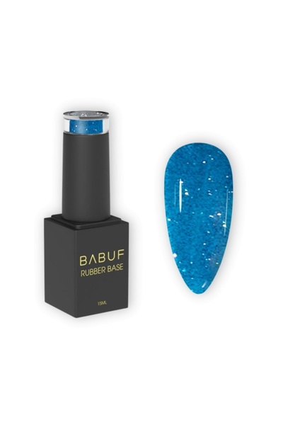 BABUF Blue Diva Rubber Base 15ml – Deep Blue Self-Leveling Base with Fine Glitter