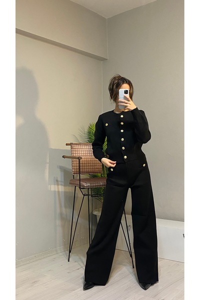 Butik Kadın siyah hırka pantolon alt üst ikili triko takım