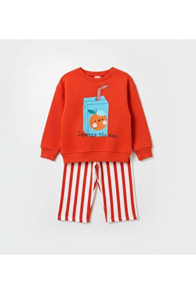 MİNİKO KİDS Lucco Fruit Juice Patterned 3-Ply Non-Iron Wide-Leg Tracksuit Set