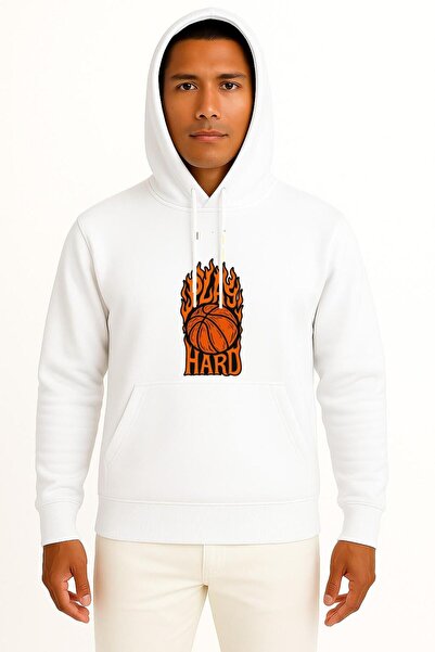 Bahriyeli Collection cu glugă Play Hard Basketball Chest cu imprimeu Unisex S...